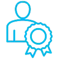 An outline icon representing solidarity with a person and a ribbon symbolizing achievement or recognition.